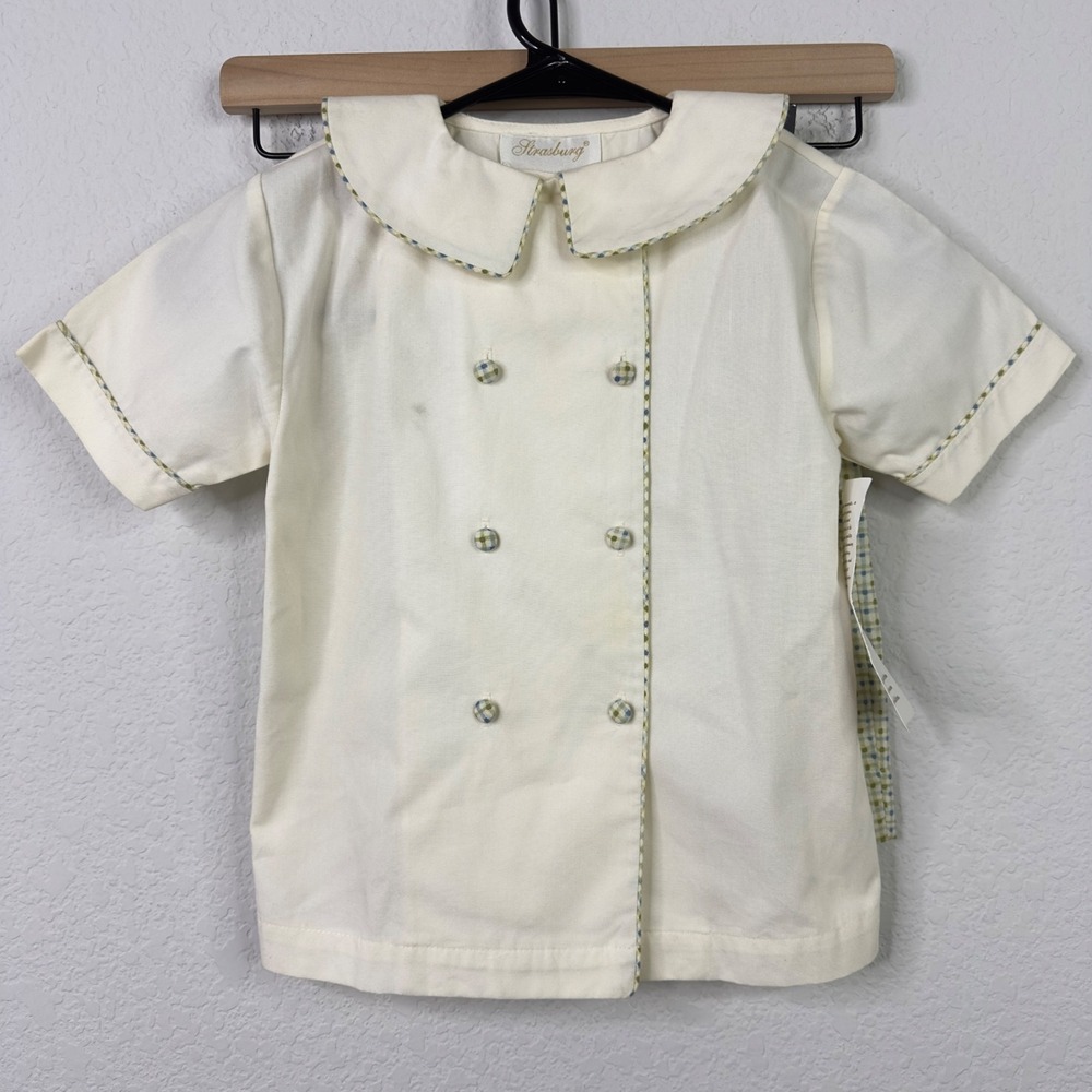 Strasburg 2PC Shorts Set Boys‎ 4 Ivory Green VTG Gingham Classic Preppy Cottage